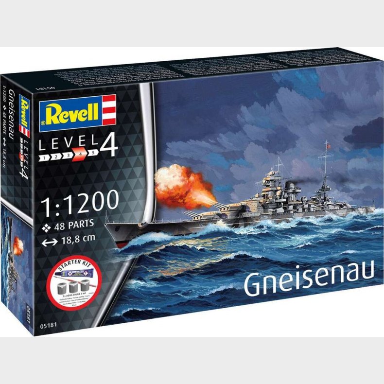 Revell - Battleship Gneisenau Starter Kit - 1:1200 - Level 4 - 05181