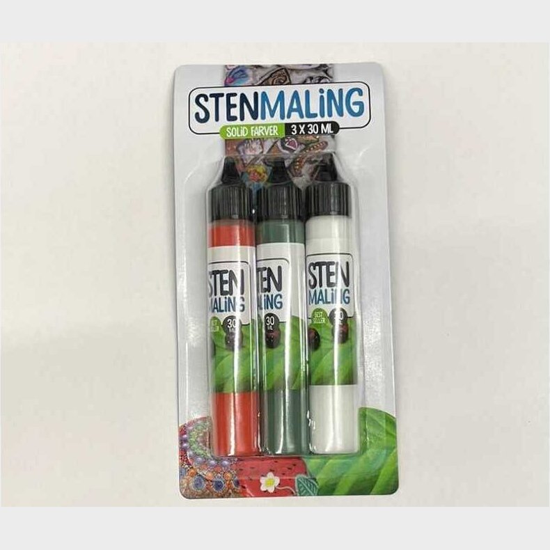 Stenmaling 3 X 30 Ml - Gr�n-hvid-r�d