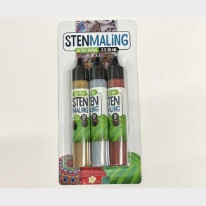 Stenmaling 3 X 30 Ml - Guld-slv-rd