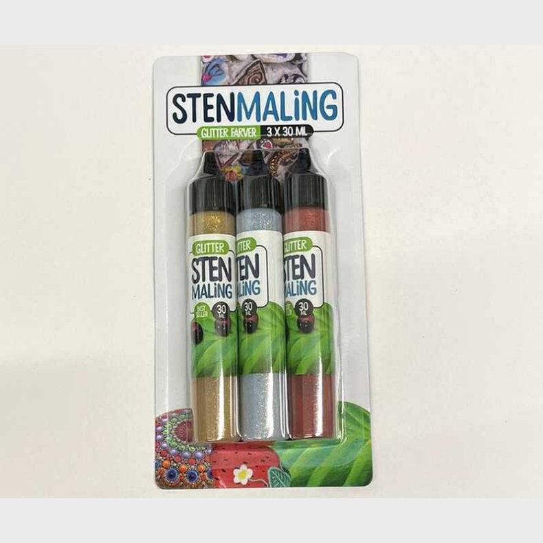 Stenmaling 3 X 30 Ml - Guld-slv-rd