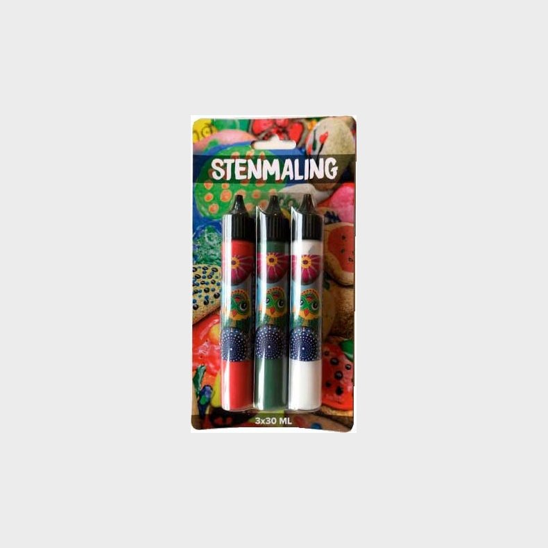 Stenmaling 3 X 30 Ml - R�d-gr�n-hvid