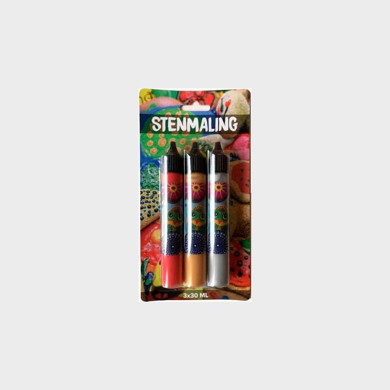 Stenmaling 3 X 30 Ml - Rd-guld-slv