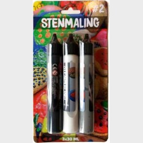 Stenmaling 3 X 30 Ml - Sort-gr-hvid