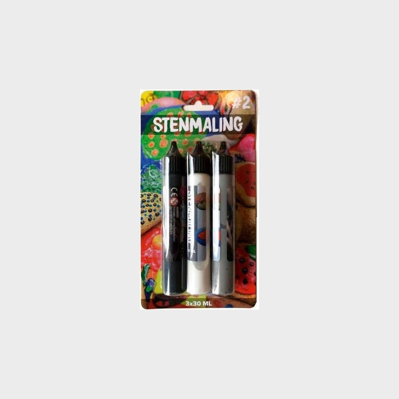 Stenmaling 3 X 30 Ml - Sort-gr-hvid