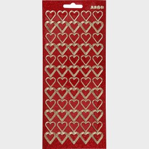 Hjerte Klistermrker - Guld Og Rd Med Glimmer