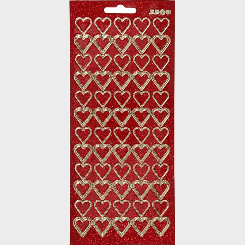 Hjerte Klistermrker - Guld Og Rd Med Glimmer