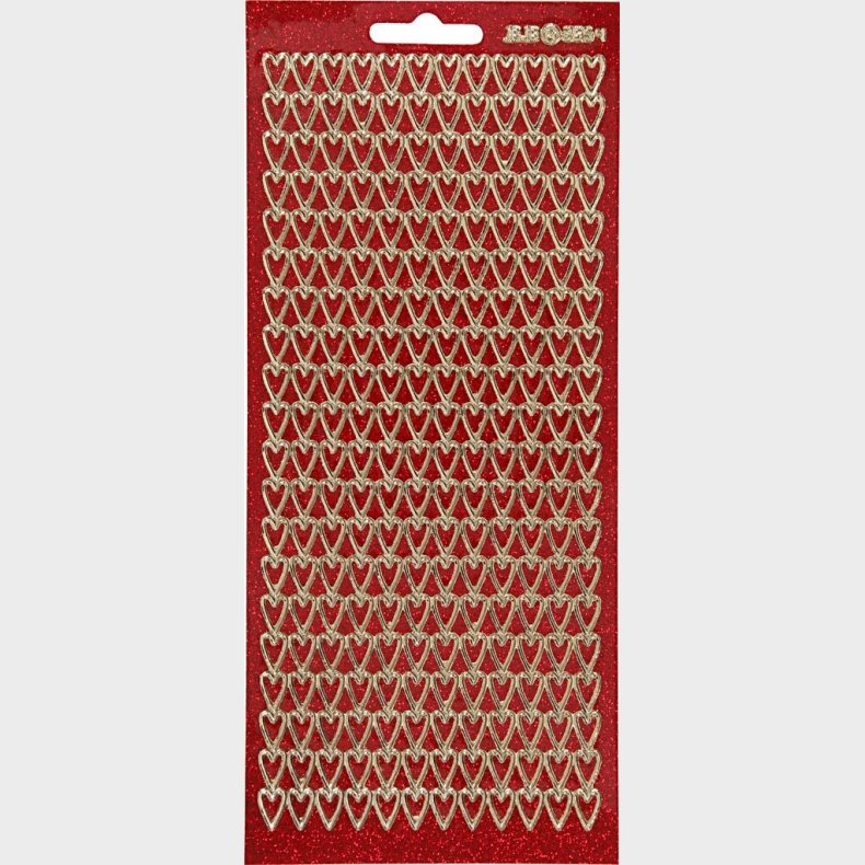 Hjerte Klistermrker - Guld Og Rd Med Glimmer