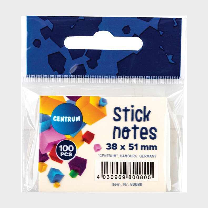 Sticknotes 38 X 51 Mm - 100 Ark - Pastelgul - Centrum
