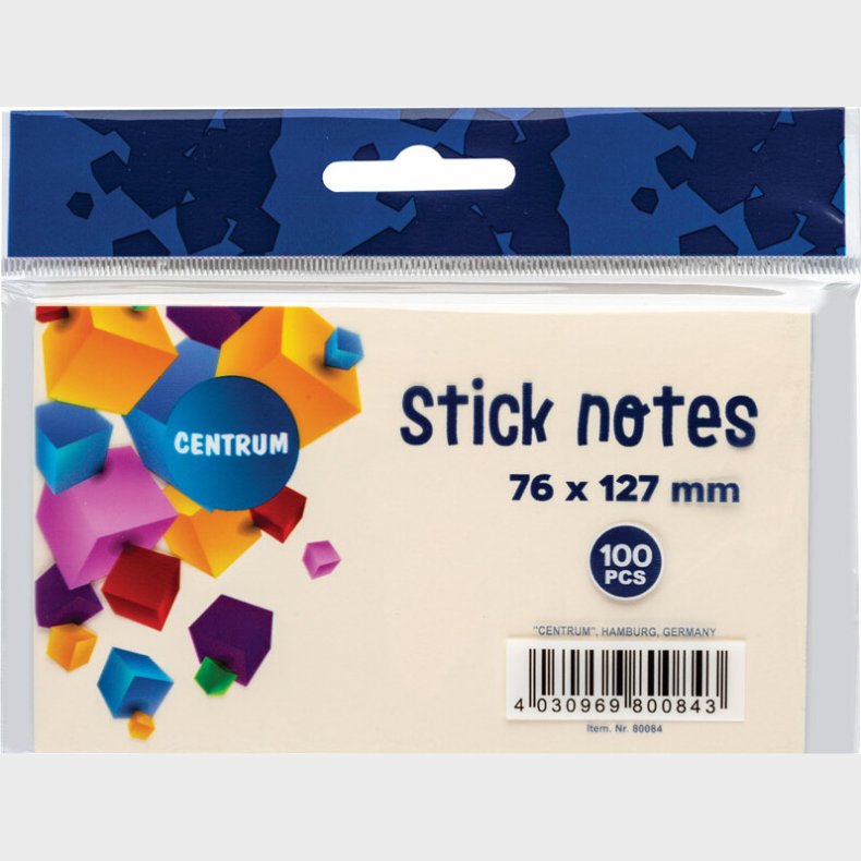 Sticknotes 75 X 125 Mm - 100 Ark - Pastelgul - Centrum