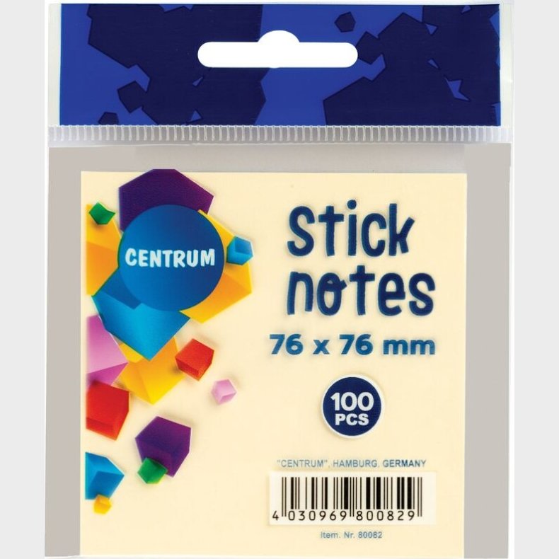 Sticknotes 76 X 76 Mm - 100 Ark - Pastelgul - Centrum