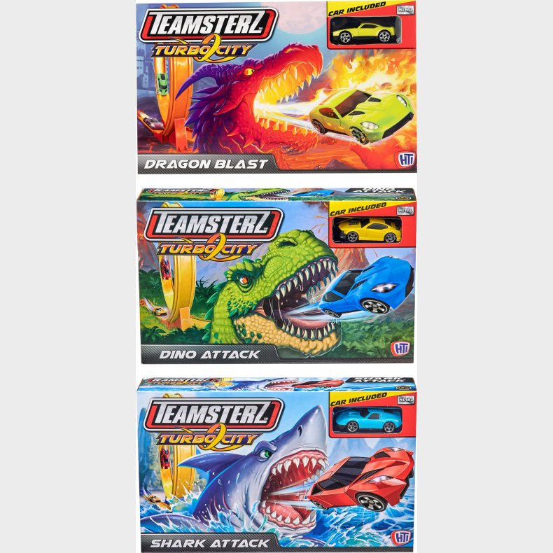 Teamsterz Turbo City Beast Attack Track Sets With 1 Car (3 Assorted)