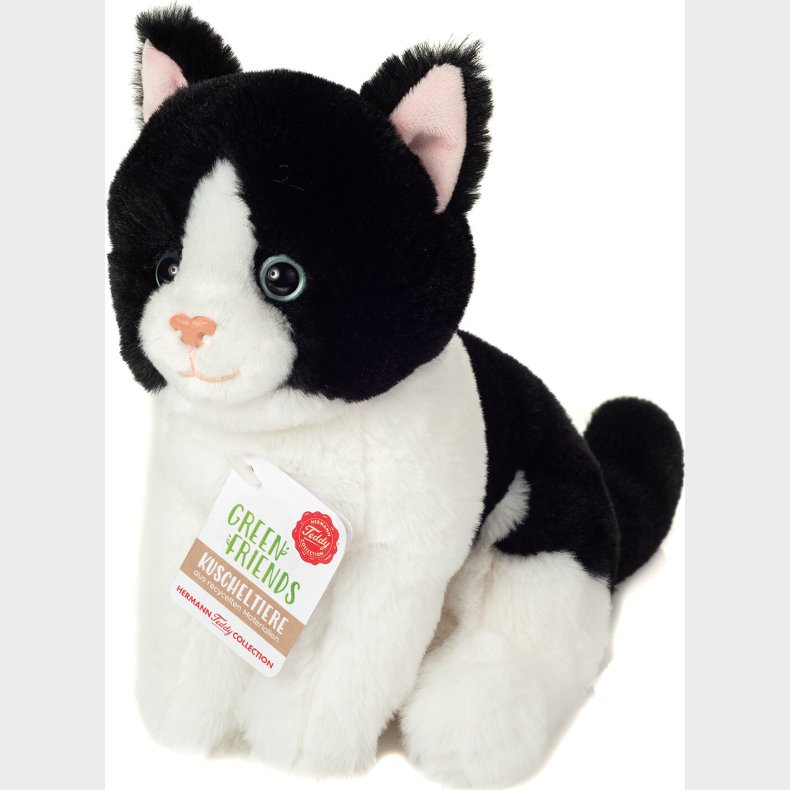 Teddy Hermann - Siddende Kat Sort-hvid 20 Cm