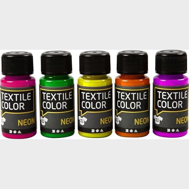 Tekstilmaling S�t Med 5 Neon Farver - A-color