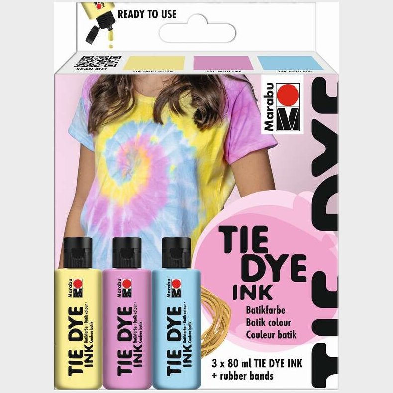Marabu - Tie Dye Ink Batikfarve Kit - Pastel - 3x80 Ml