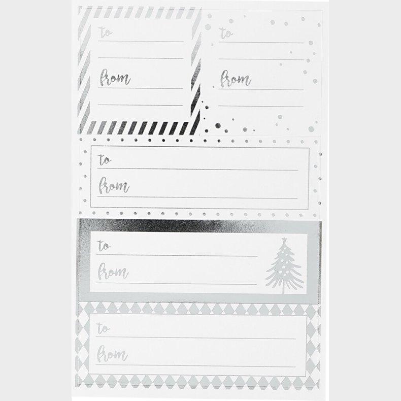 Til- Og Fra M�rker - 9x14 Cm - Str. 42x39+84x29 Mm - S�lv - Hvid - 4 Ark