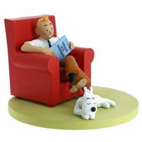 Tintin Sidder I Rd Lnestol - Statue Figur