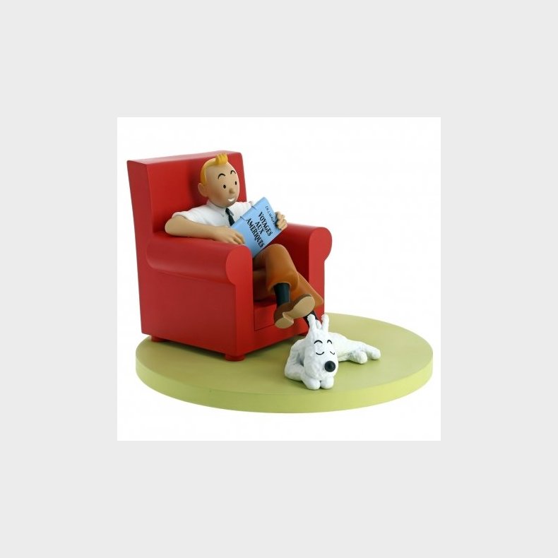 Tintin Sidder I Rd Lnestol - Statue Figur