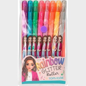 Top Model - Glitter Roller Gel Pens S�t - Rainbow - 8 Farver