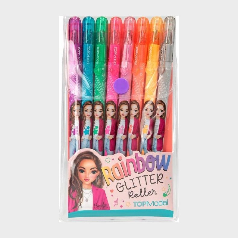 Top Model - Glitter Roller Gel Pens S�t - Rainbow - 8 Farver