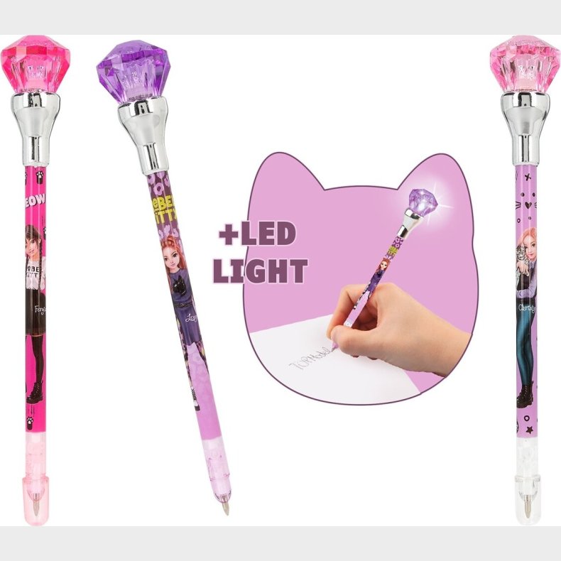 Top Model - Kuglepen Med Lys - Rebel Kitty - Overraskelse