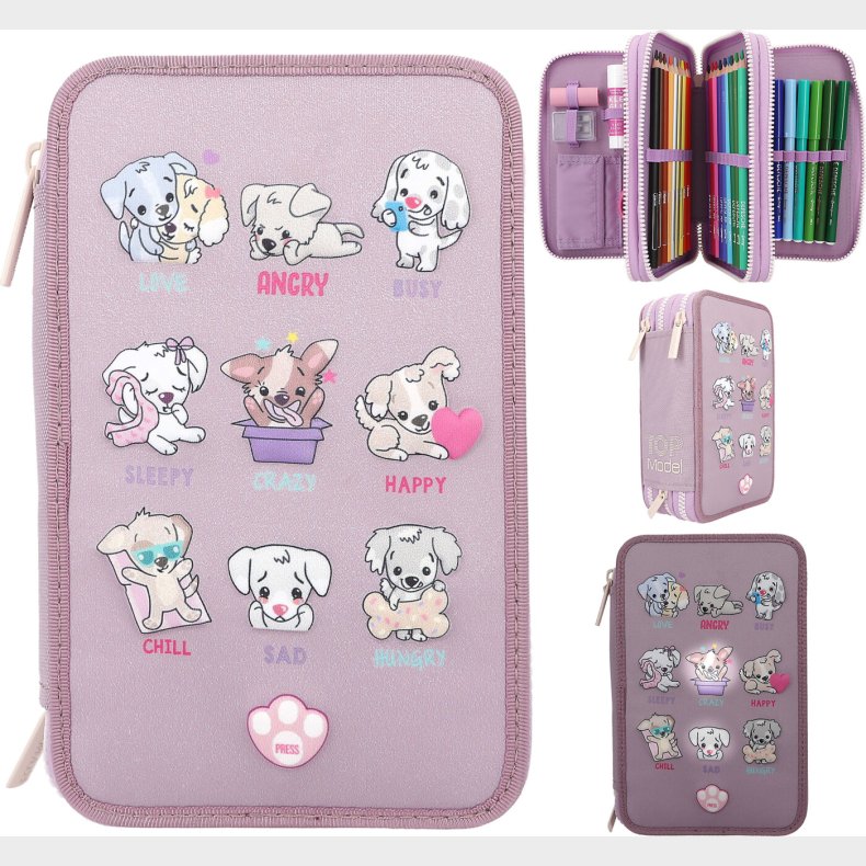 Top Model - Trippel Penalhus Med Lys Og Indhold - Dogs Mood