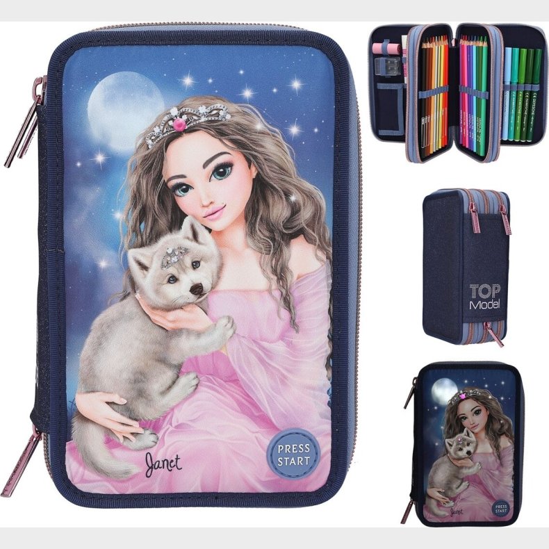 Top Model - Trippel Penalhus Med Lys Og Indhold - Wolf