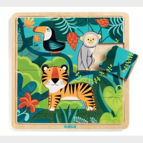 Djeco | Trpuslespil i ramme m. 15 brikker - Jungle