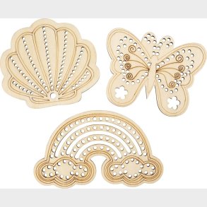 Tr�figur Med Huller - Regnbue - Musling - Sommerfugl - Str. 7,5-13 Cm - 24 Stk.