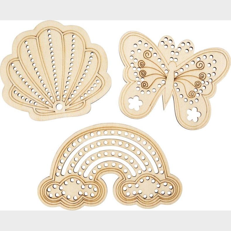 Tr�figur Med Huller - Regnbue - Musling - Sommerfugl - Str. 7,5-13 Cm - 24 Stk.