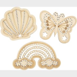 Tr�figur Med Huller - Regnbue - Musling - Sommerfugl - Str. 7,5-13 Cm - 6 Stk.