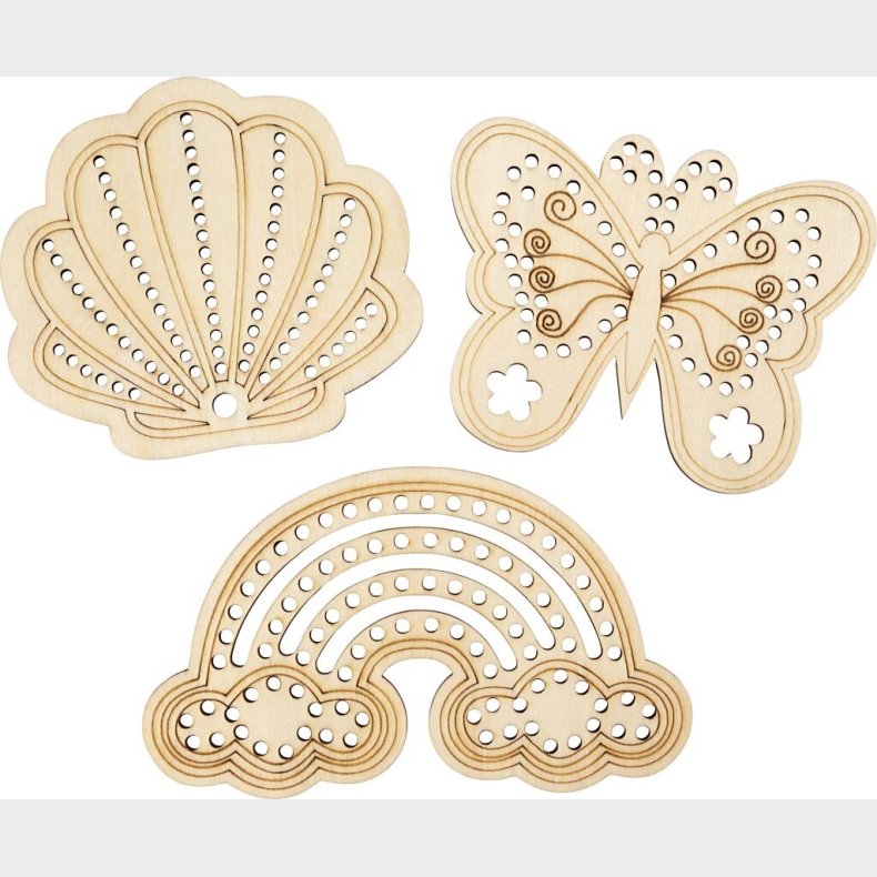 Tr�figur Med Huller - Regnbue - Musling - Sommerfugl - Str. 7,5-13 Cm - 6 Stk.