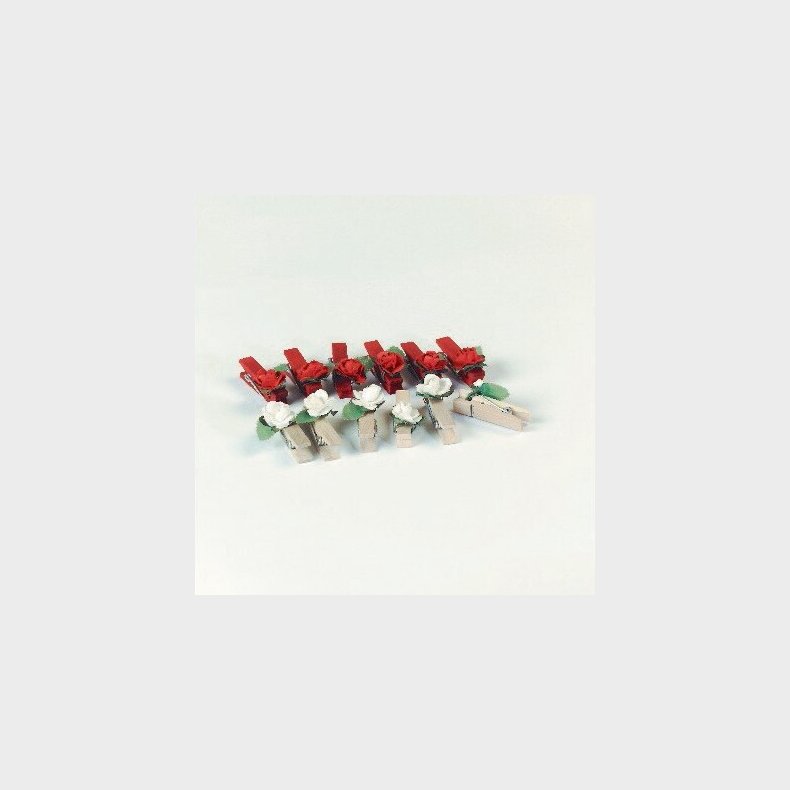 Tr�klemmer Mini 6stk R�d+6stk Natur M.blomster