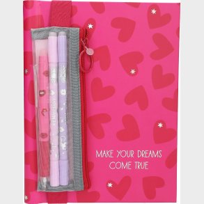 Trend - Penfection Notesbog Med Viskbar Pens�t - Hjerter - Bright Red And Pink