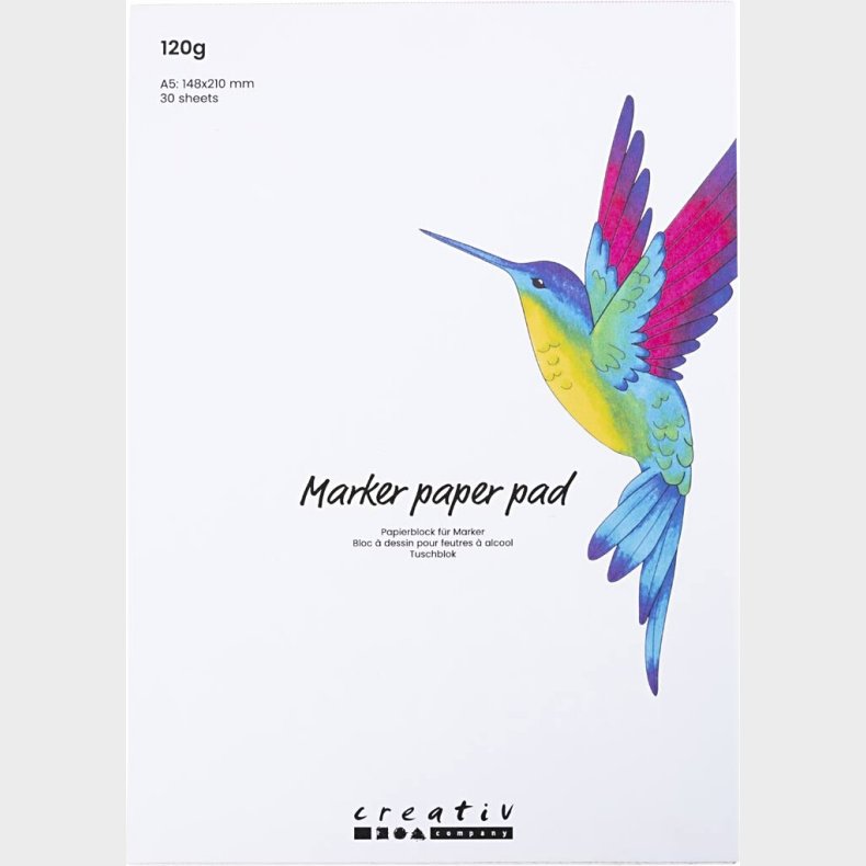 Tuschblok - A5 -  148x210 Mm - 120 G - Hvid - 30 Ark