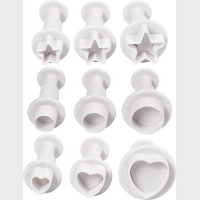 Udstikkere Med Pr�g - Stjerne - Cirkel - Hjerte - � 1,1-3  - Hvid - 9stk.