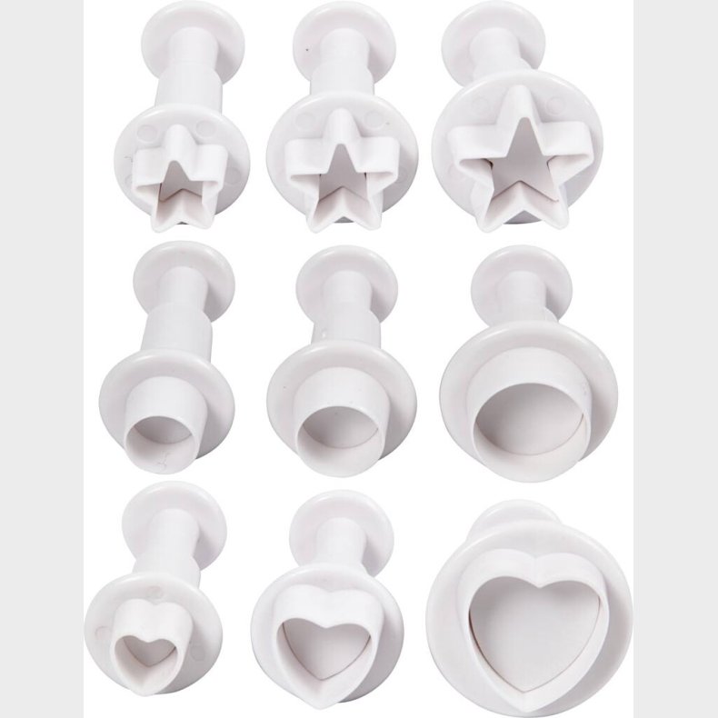 Udstikkere Med Pr�g - Stjerne - Cirkel - Hjerte - � 1,1-3  - Hvid - 9stk.