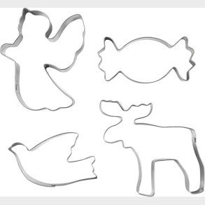 Udstiksforme - Engel - Rensdyr - Due - Karamel - H 2 Cm - Str. 4,5-9 Cm - Metal S�lv - 4 Stk.