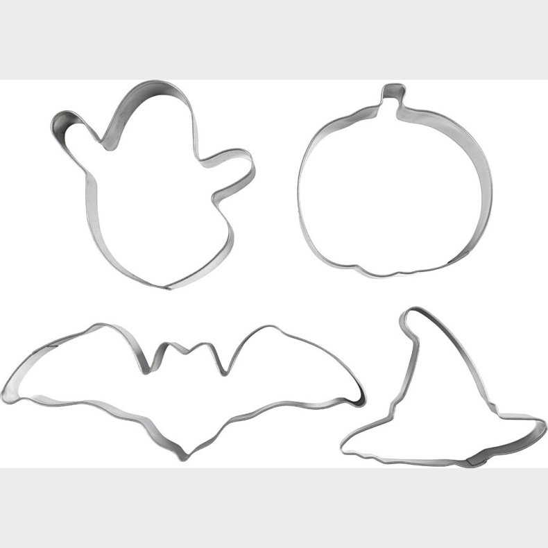 Udstiksforme - Sp�gelse - Gr�skar - Heksehat - Flagermus - H 2 Cm - Str. 7-12,4 Cm - 4 Stk.