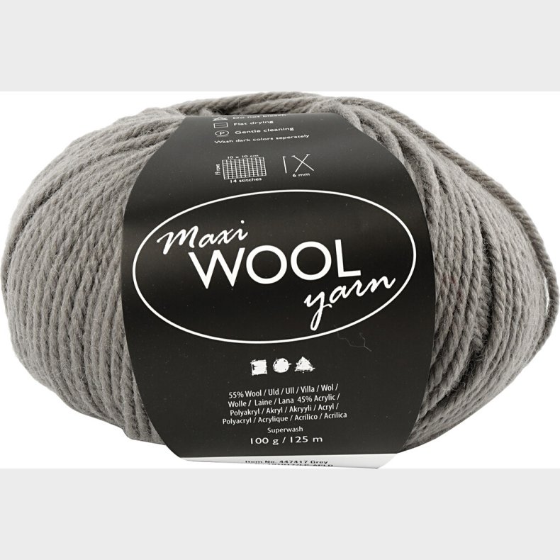 Uldgarn - Maxi Wool - L 125 M - Gr� - 100 G