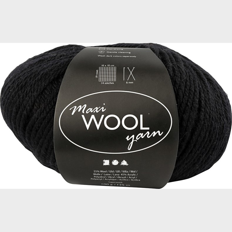 Uldgarn - Maxi Wool - L 125 M - Sort - 100 G