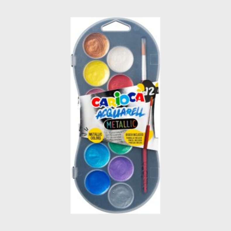 Carioca - Acquarell Vandfarve S�t Med Pensel - Metallisk - 12 Farver