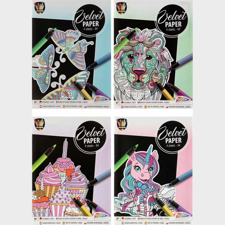 Mal Selv Velour Billeder - A4 - 4 Ark - Assorteret