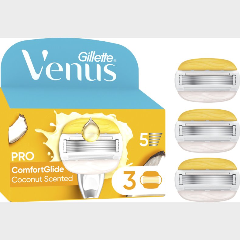 Venus - Gillette Venus Pro Comfortglide Coconut Olay Barberblade - Yellow/white - 3 Stk