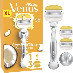 Venus - Gillette Venus Pro Comfortglide Coconut Olay Skraber, 3 Barberblade - Yellow/white