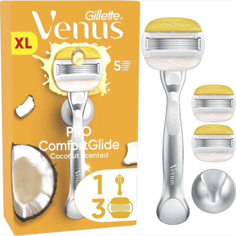 Venus - Gillette Venus Pro Comfortglide Coconut Olay Skraber, 3 Barberblade - Yellow/white