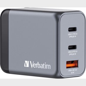 Verbatim - Gnc-65 Gan Oplader 3 Port 65w Usb-a/usb-c