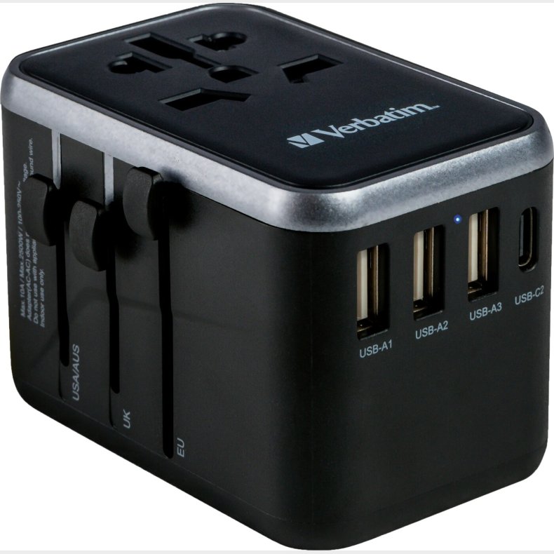 Verbatim - Universal Travel Adapter Uta-04 Pd61w/qc / 3xusb / 2xtype-c