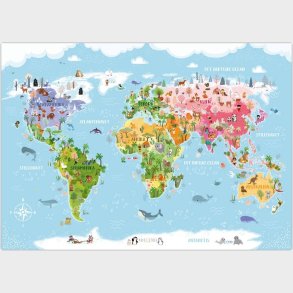 Verdenskort Plakat Til Vg For Brn - 50x70 Cm