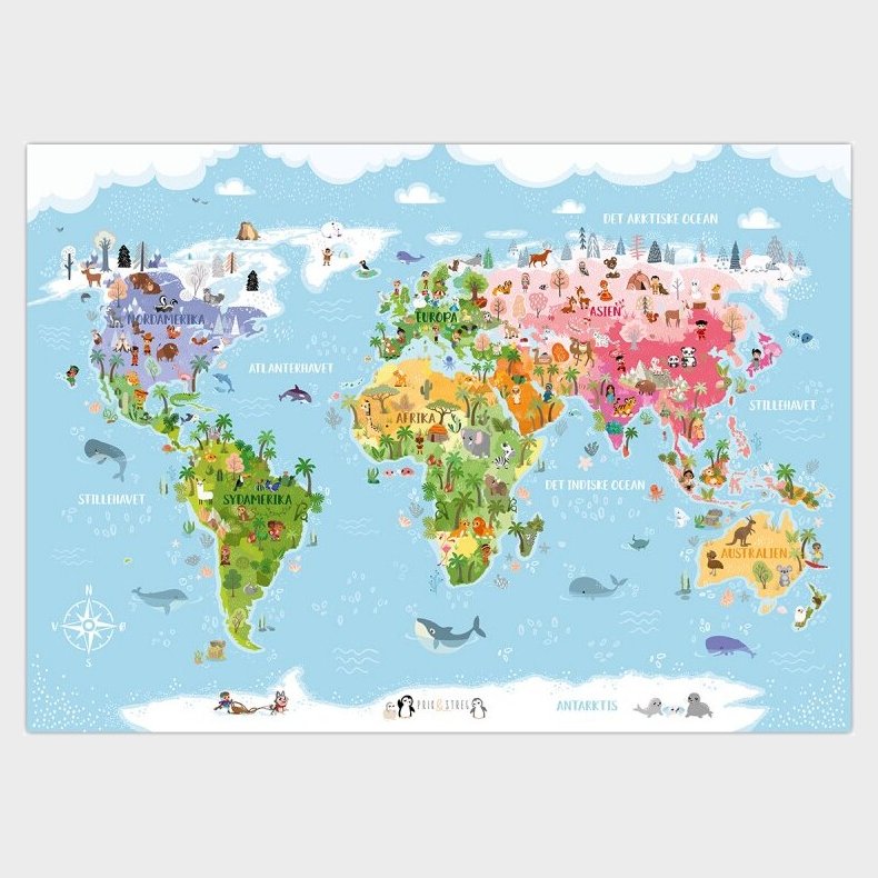 Verdenskort Plakat Til Vg For Brn - 50x70 Cm