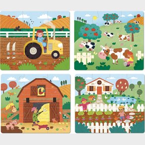 Vilac - Puslespil I Tr� Til B�rn - Bondeg�rd - 4 Puslespil